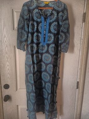 Roller Rabbit Blue Embroidery  Green Maxi Large
